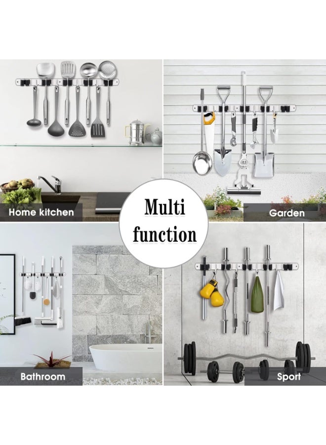 5Holders+4 Hooks  Broom Holder Wall Mounted with Nails Installation, Heavy Duty Stainless Steel Mop Holder, Brush Mop and Broom Storage Self Adhesive - Image 3